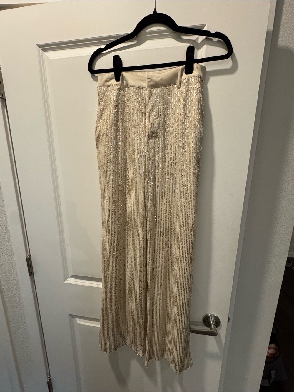 Le Lis Cream Sequin Wide-Leg Trousers